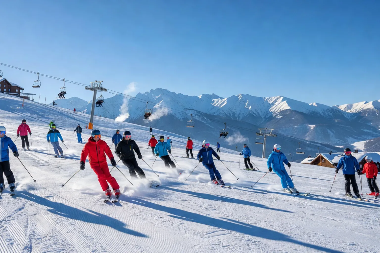 Skieurs sur les pistes de Bukovel en Ukraine