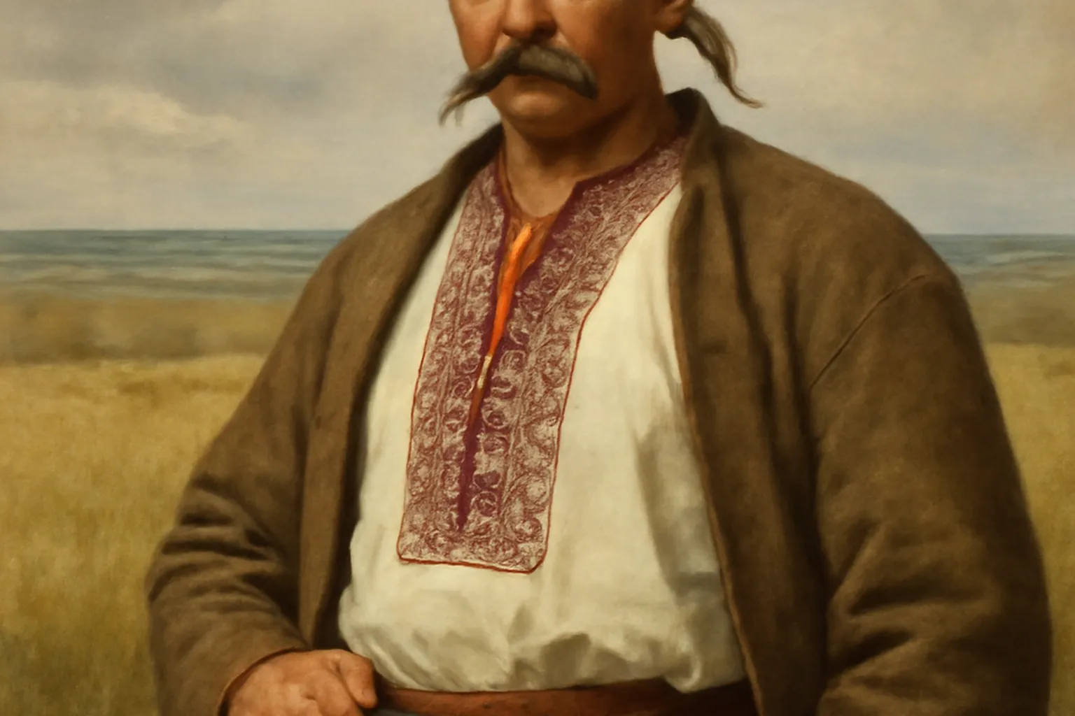 Cosaque ukrainien en tenue traditionnelle du XVIIe siecle, vyshyvanka