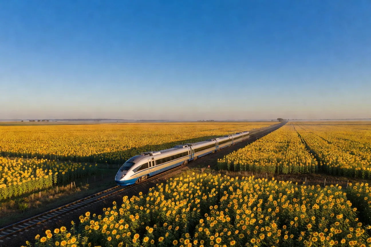 Train international en gare de Varsovie, point de départ du trajet vers Kyiv en 2026