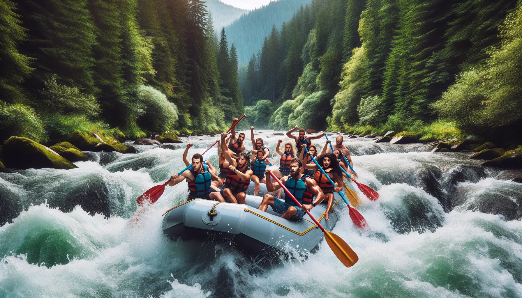 Rafting sur une rivi&egrave;re des Carpates ukrainiennes